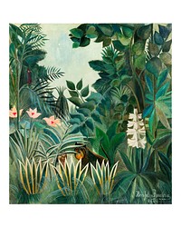 The equatorial jungle vintage illustration wall art print and poster design remix from original artwork by <a href="https://www.rawpixel.com/search/Henri%20Rousseau?sort=curated&amp;type=all&amp;page=1">Henri Rousseau</a>..