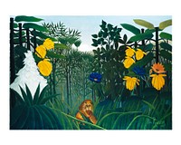 The Repast of the Lion vintage illustration wall art print and poster design remix from original artwork by <a href="https://www.rawpixel.com/search/Henri%20Rousseau?sort=curated&amp;type=all&amp;page=1">Henri Rousseau</a>..