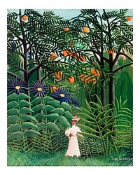 Woman Walking in an Exotic Forest (Femme se promenant dans une for&ecirc;t exotique) (1905) by Henri Rousseau. Original from Barnes Foundation. Digitally enhanced by rawpixel.