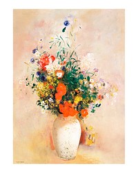 Vintage vase of flowers illustration wall art print and poster design remix from original artwork. 