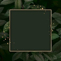 Gold frame on foliage pattern background vector template