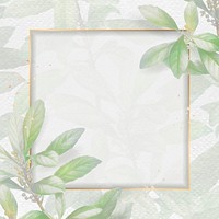 Gold frame on foliage pattern background vector template