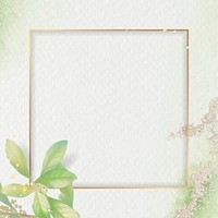 Gold frame on foliage pattern background vector template