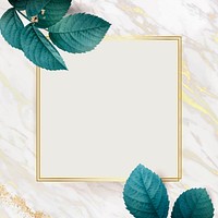 Square gold frame with foliage pattern background vector