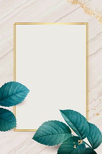 Rectangle gold frame with foliage pattern background vector