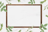 Rectangle wooden frame on foliage pattern background vector