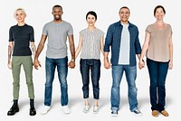 Group of diverse people holding hands mockup