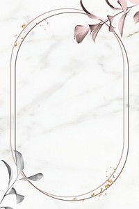 Gold frame with foliage pattern on marble textured background illustration