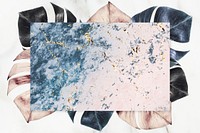 Monstera leaf with pink and blue marble textured background illustration