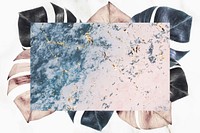 Monstera leaf with pink and blue marble textured background vector