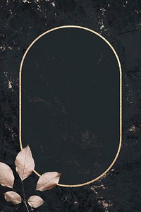 Gold frame with foliage pattern on black marble textured background vector