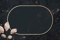 Gold frame with foliage pattern on black marble textured background vector