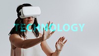 Happy woman enjoying a vr headset mockup