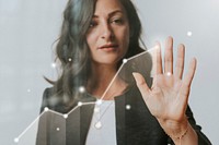 Woman touching a screen with her palm mockup