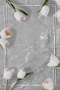 White floral tulip marble frame