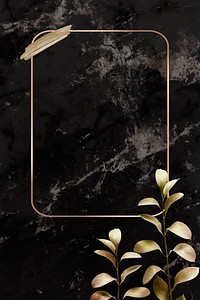 Rectangle gold frame with metallic eucalyptus leaf background vector