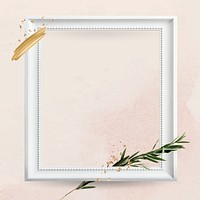Rectangle white wooden frame with eucalyptus branch vector