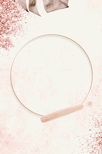 Round pink gold frame with monstera leaf pattern background vector