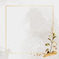 Square gold frame with metallic eucalyptus leaf background vector