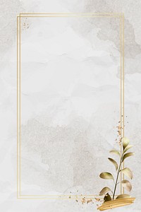 Rectangle gold frame with metallic eucalyptus leaf background vector