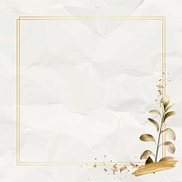 Square gold frame with metallic eucalyptus leaf background vector