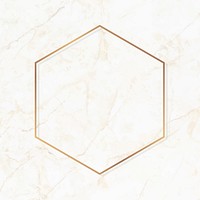 Hexagon gold frame on white marble background vector
