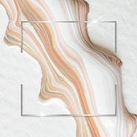 Square silver frame on white and orange marble background vector