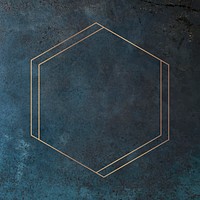 Hexagon gold frame on grunge blue background vector
