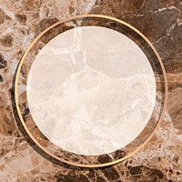 Round gold frame on brown marble background vector
