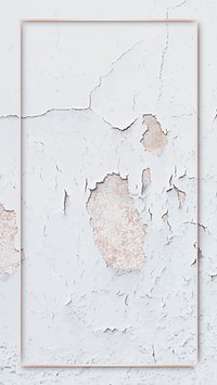 Rectangle gold frame on weathered white paint textured mobile phone wallpaper vector