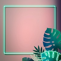 Blank square green neon leafy frame