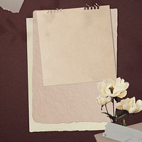 White peonies on paper textured background illustration