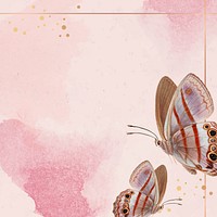 Gold frame with pink butterfly patterned background vector