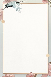 White Japanese crane with rosemallows pattern frame template illustration