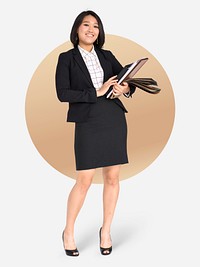 Asian businesswoman in a black suit character isolated on