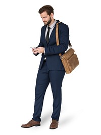 Bearded businessman in a navy blue suit character isolated on a white background