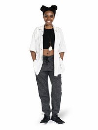 Cool black girl character isolated on a white background