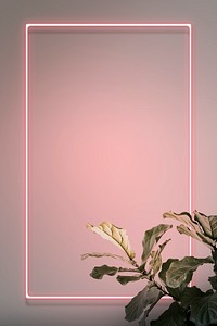 Pink neon lights frame with a fiddle leaf fig plant mockup design