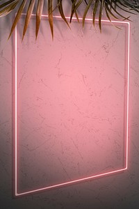 Pink neon lights frame on a rustic wall mockup design