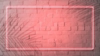 Red neon lights frame on a white brick wall mockup