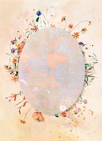 Oval frame with botanical patterned background illustration