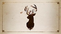 Gold frame with a deer head silhouette painting background vector
