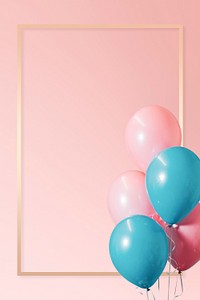 Golden frame balloons on a pink background