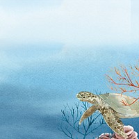Watercolor painted marine life and corals banner template