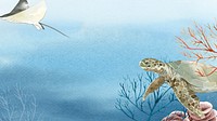Watercolor painted marine life and corals banner template