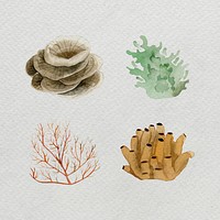 Coral reef in watercolor set template