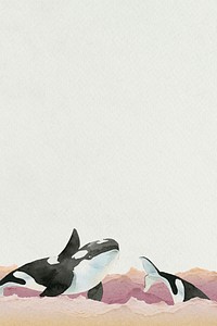Watercolor painted killer whales on paper banner template