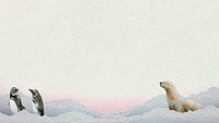 Watercolor painted arctic mammals on paper banner template