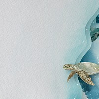 Watercolor painted sea turtle on paper banner template