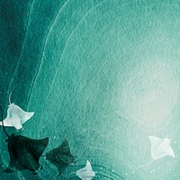 Watercolor painted manta rays in green water banner template